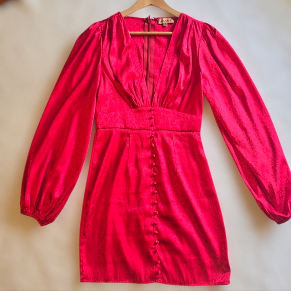 Red Leopard Jacquard Satin Mini Dress - Picture 2 of 15